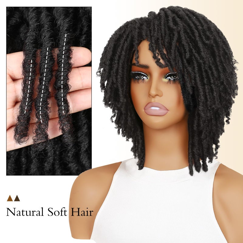 HANNE Dreadlock Wig Short Twist Wigs for Black Women and Men Afro Curly Synthetic Wig (Black) - Image 3